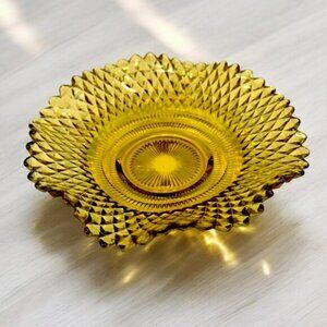 Vintage Amber Gold Federal Glass Bowl Decorative Ruffled Edges